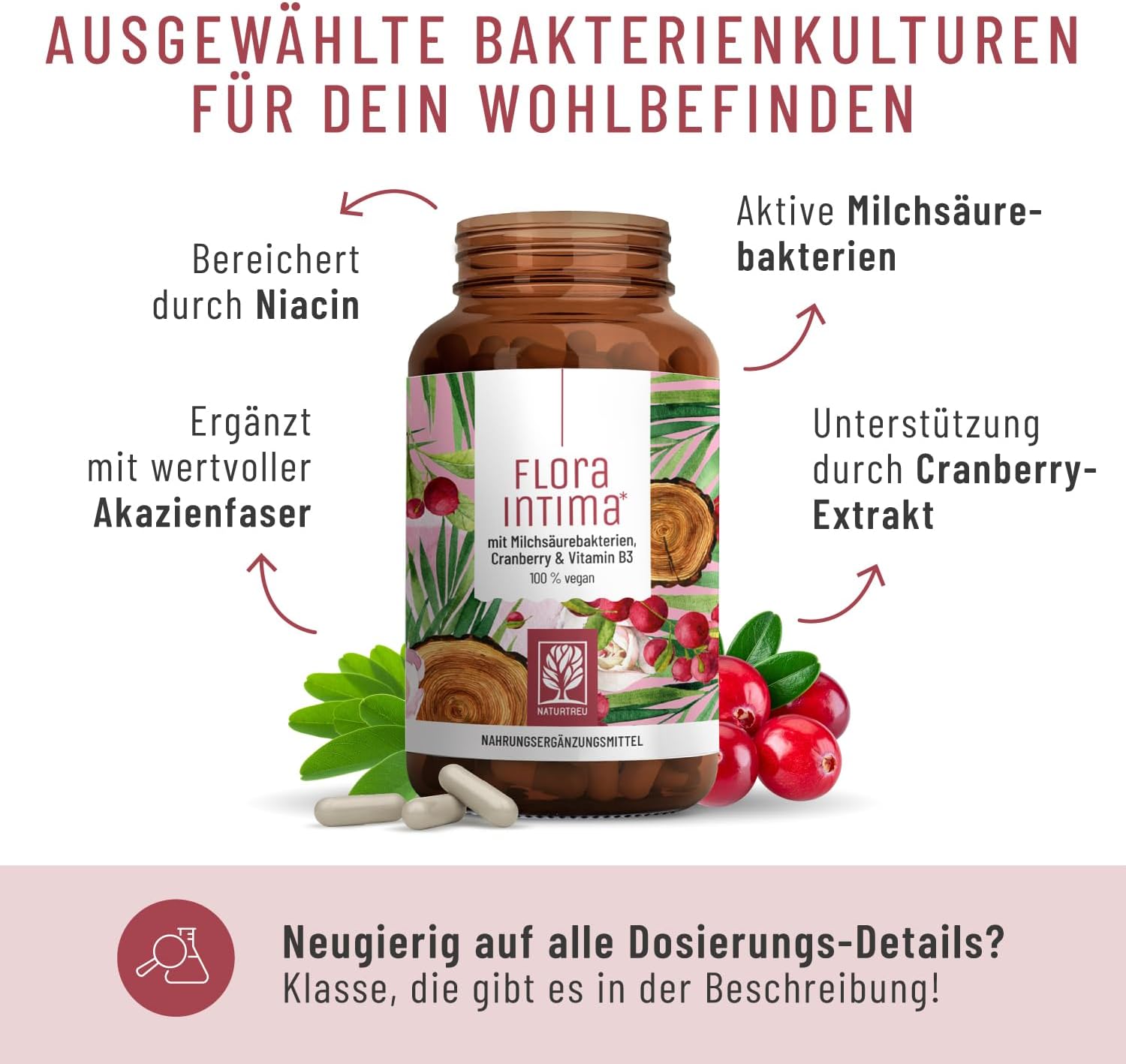 Penisvergrößerung & Pflege – Culture Complex for Women Intimate Flora * with 100 Billion CbE/g - with Lactic Acid Bacteria, Cranberry & B - 7 Lactobacillus Strains Floraintima by NATURTREU® – Bild 4