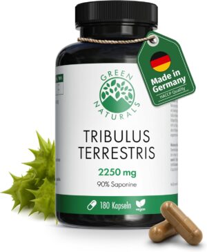 Ausdauer & Energie – Tribulus Terrestris Capsules - High Dose: 2,250 mg with 90% Saponins - Supply for 2 Months - Premium Quality from Germany - Vegan & Laboratory Tested - Green Naturals