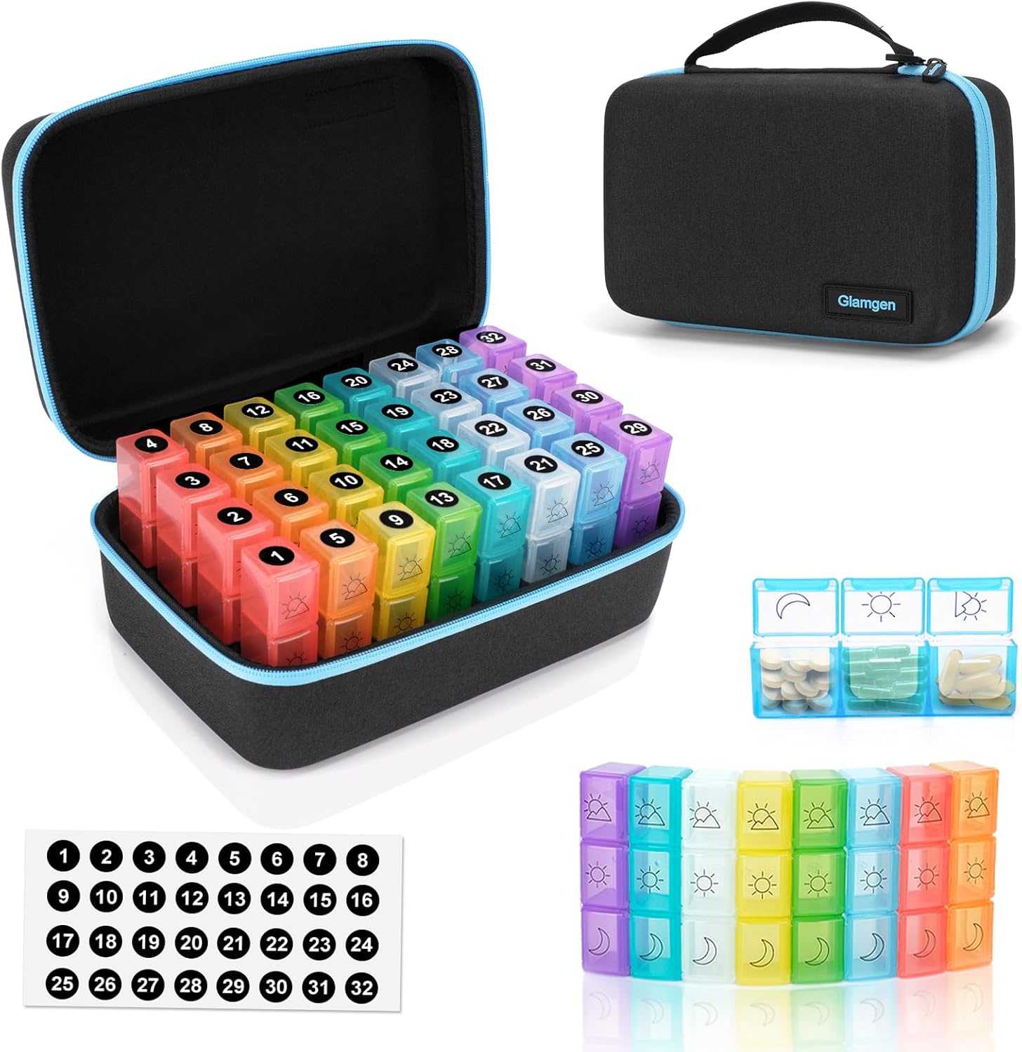 Potenzmittel & Standfestigkeit – Monthly Pill Box, 3 Times a Day, 30 Day Travel Pill Box with 32 Daily Compartments, Monthly Pill Box for Fish Oil, Vitamins, Supplements and Medicines