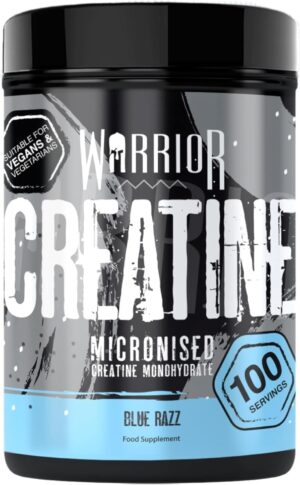 Ausdauer & Energie – Warrior Creatine Monohydrate Powder 500g (Blue Raspberry) - Micronised - Proven to Improve Physical Performance and Regeneration (as Tablets, No Gummies) - 5g Per Serving