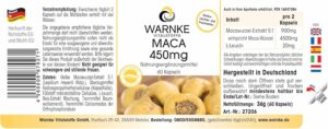 Potenzmittel & Standfestigkeit – Maca 450mg - 60 Capsules - High Dose & Vegan - Yellow Maca Root Extract - 4500mg per Daily Dose | Warnke Vital Substances - German Pharmacy Quality