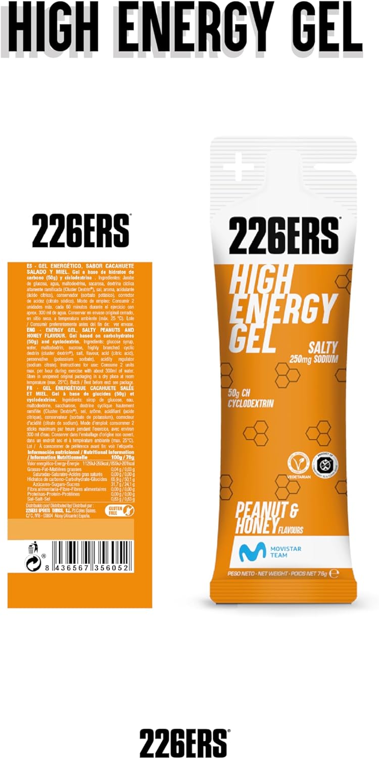 Ausdauer & Energie – 226ERS High Energy Gels, Vegan Energy Gel with Cyclodextrin as Carbohydrate and 250 mg Sodium, Power Gel, Peanut and Honey - 1 Gel x 76 g – Bild 4