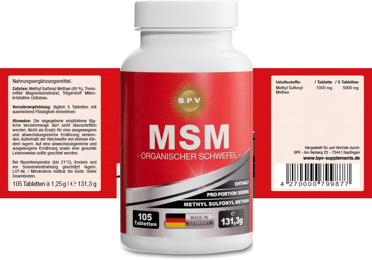Potenzmittel & Standfestigkeit – BPV - MSM 2 x 105 Tablets - Organic Sulphur - High Dose 5000 mg Daily Dose – Bild 7