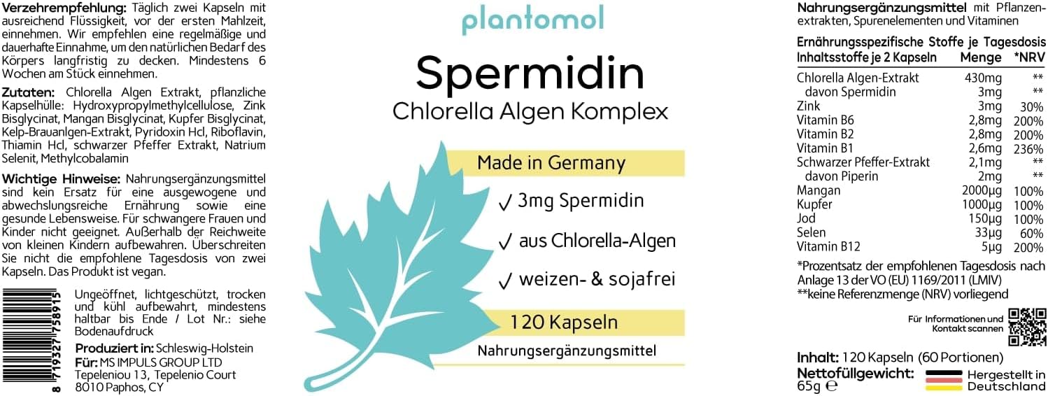 Potenzmittel & Standfestigkeit – 120 idine Capsules High Dose from Chlorella Algae Extract - High Natural Chlorophyll Content + 3 mg idine - 2 Month Supply - Free from Wheat Germ Extract and Gluten - plantomol® – Bild 6