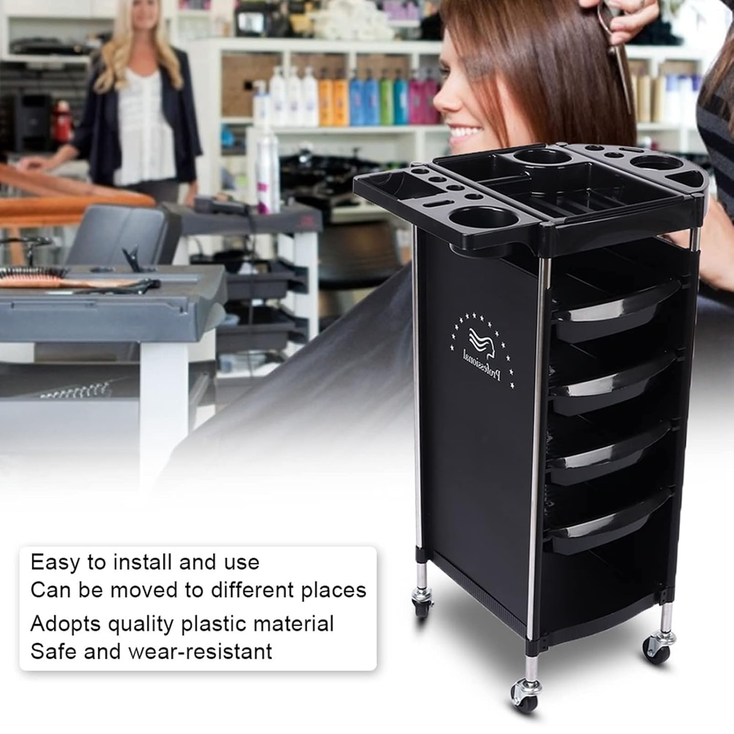 Potenzmittel & Standfestigkeit – 6-Layer Storage Trolley Salon Trolleys for Hairdressing Salon Tools with Wheels, Extendable Tray, 5 Drawers, Salon Trolley for Additional Hairdressing Storage – Bild 9