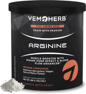 Ausdauer & Energie – Arginine Muscle Booster & Pump Booster, Supports Strength, Endurance, Regeneration & NO Production, Promotes Circulation, Performance & Libido, 12g Per Serving, 300g