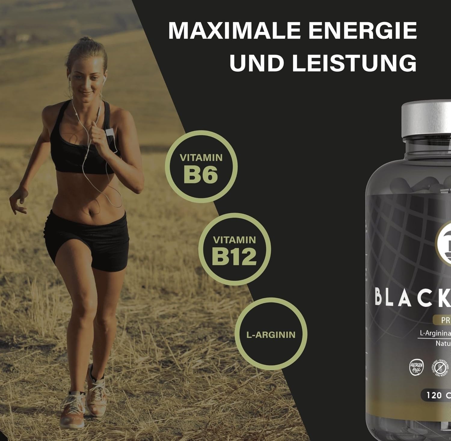 Potenzmittel & Standfestigkeit – Maca Capsules with L Arginine High Dose. Maca Root 20:1 Equivalent to 24000 mg for Maximum Energy and Performance, Black Maca with Vitamins B6 and B12, Black Maca for Men and Women (120 Capsules) – Bild 3