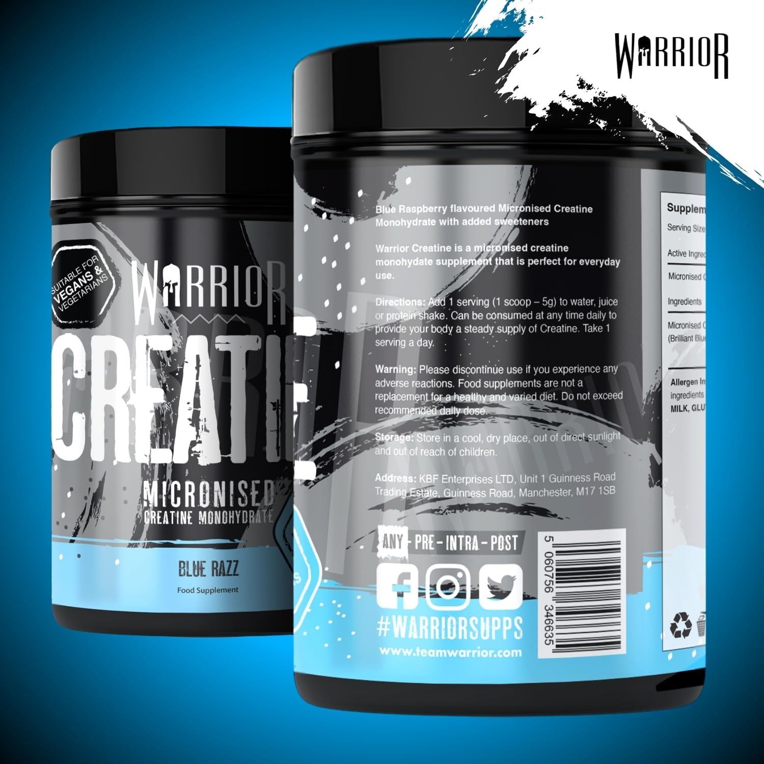 Ausdauer & Energie – Warrior Creatine Monohydrate Powder 500g (Blue Raspberry) - Micronised - Proven to Improve Physical Performance and Regeneration (as Tablets, No Gummies) - 5g Per Serving – Bild 4