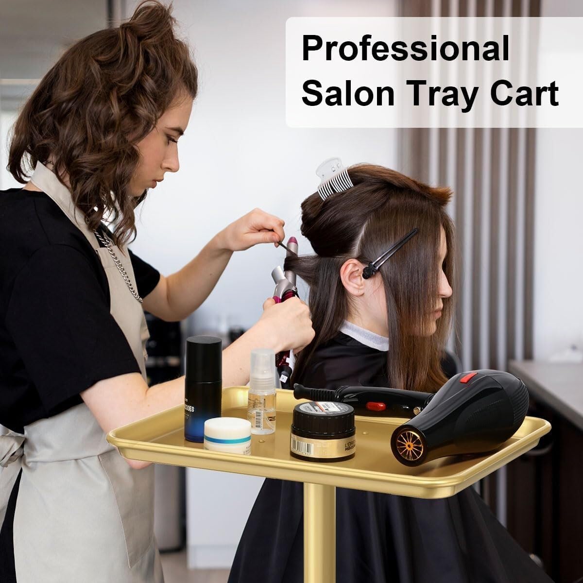 Potenzmittel & Standfestigkeit – Friseursalon-Tablett auf Rädern, Aluminium, höhenverstellbar, Salon-Tablett auf Rädern, goldfarben – Bild 5