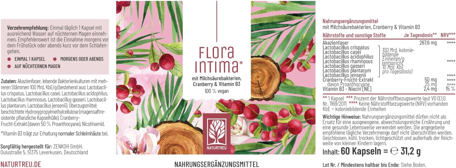Penisvergrößerung & Pflege – Culture Complex for Women Intimate Flora * with 100 Billion CbE/g - with Lactic Acid Bacteria, Cranberry & B - 7 Lactobacillus Strains Floraintima by NATURTREU® – Bild 3