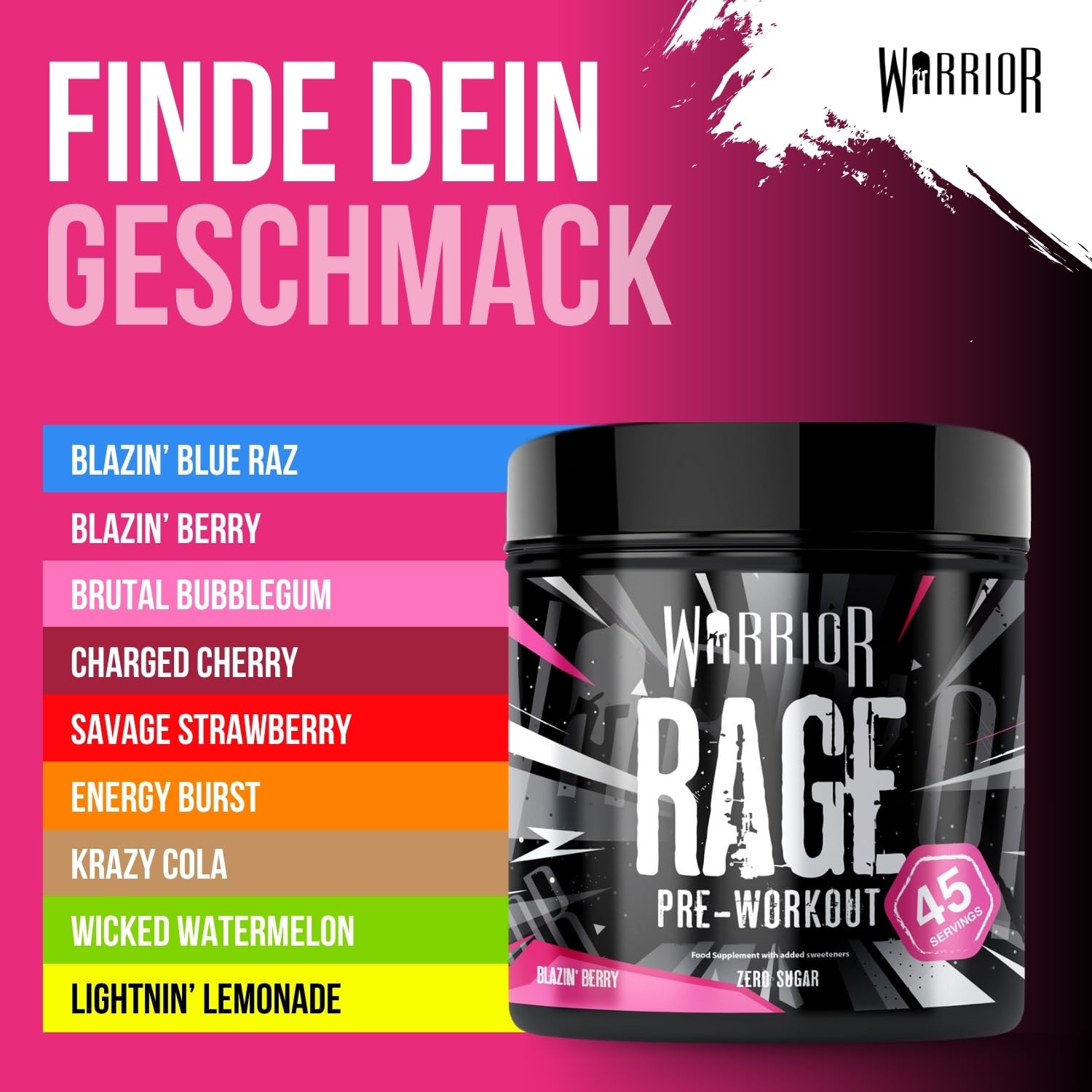 Ausdauer & Energie – Warrior RAGE Pre Workout Powder, Blazin' Berry, 392g (45 Servings) – Bild 8