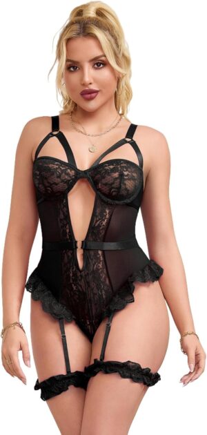 Penisvergrößerung & Pflege – ohmydear Body Sexy Lingerie Women's Teddy Lingerie Bodysuit Lace Bodysuit with Underwire Bra Underwear V Neck Lingerie Sets Large Sizes Lingerie with Press Stud