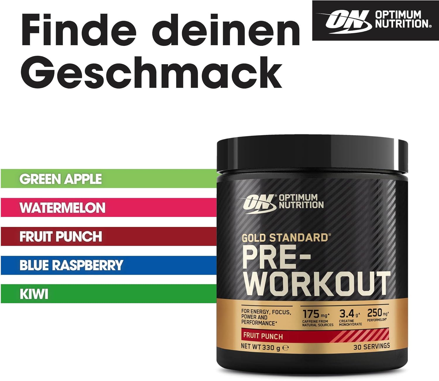 Ausdauer & Energie – Optimum Nutrition Gold Standard Pre Workout Energy Drink Powder with Creatine Monohydrate, Beta Alanine, Caffeine and Vitamin B Complex, Fruit Punch, 30 Servings, 330g – Bild 5