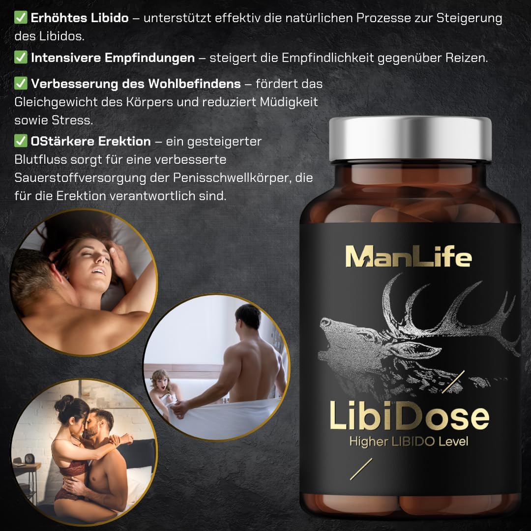 Penisvergrößerung & Pflege – Libido Booster - Maca, Tribulus terrestrisn, Muira puama, Rhodiola rosea - Capsules for Men to Increase Libido, Sensations, Desire, Passion | ManLife LibiDose 90 Vegan Capsules – Bild 3