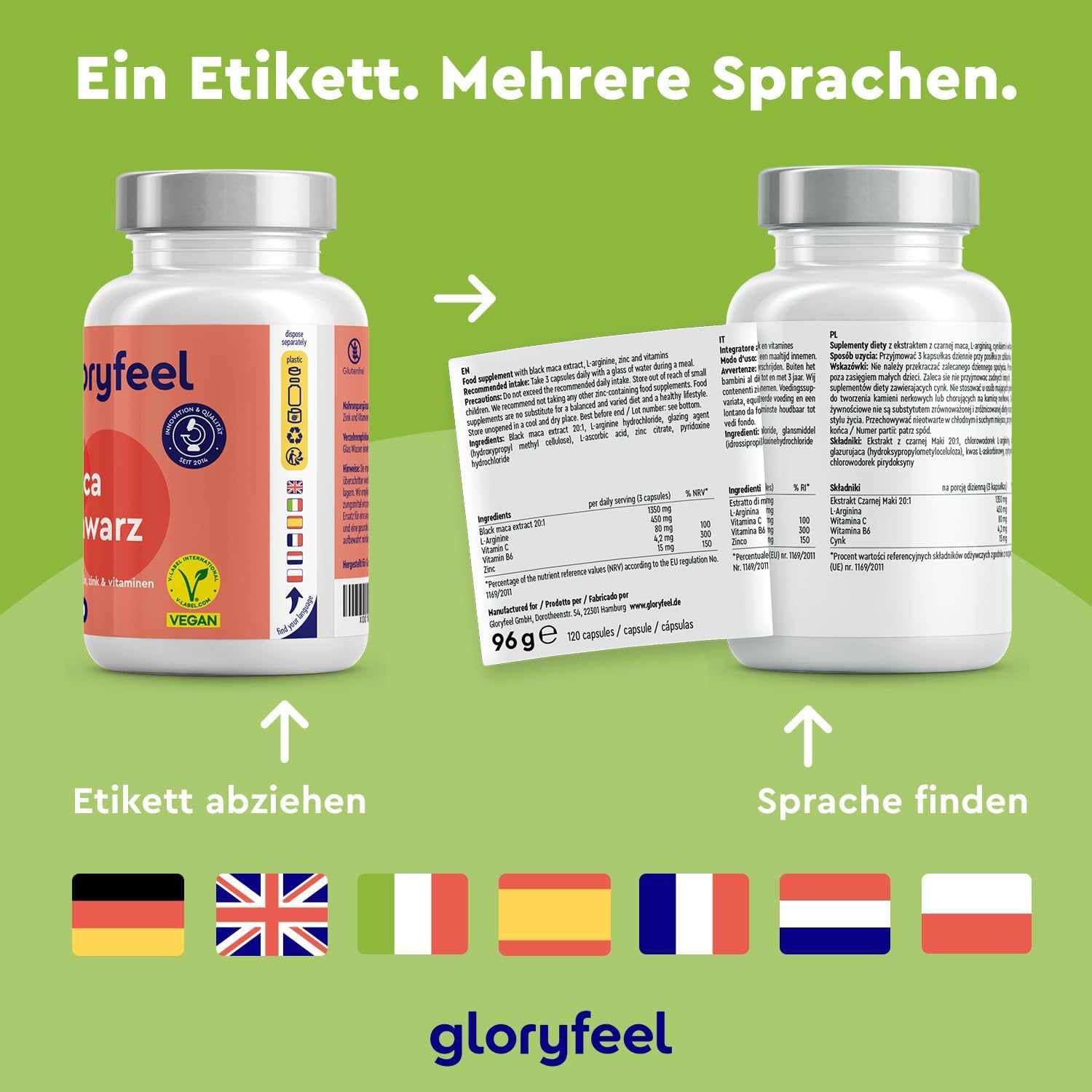 Potenzmittel & Standfestigkeit – Maca Capsules 27000 mg (20:1 Extract) + L-Arginine, Vitamin B6, B12 & Zinc - Maca Powder Black High Dose - Vegan, Laboratory Tested, No Additives Made in Germany – Bild 9