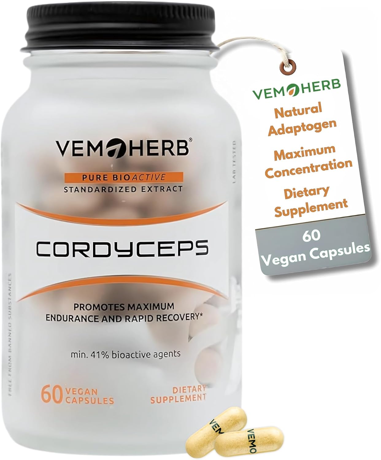Ausdauer & Energie – Cordyceps 60 Capsules, Natural Energy & Endurance Booster, Supports Immune System, Muscle Regeneration & Oxygen Absorption, GMO-free Adaptogen Supplement for Athletes & Active People
