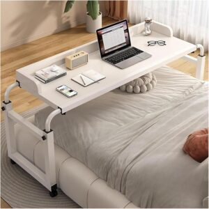 Potenzmittel & Standfestigkeit – KEuLen Überbetttisch mit Rollen, Mobiler Betttisch, Verstellbarer Computertisch, mobiler Nachttisch mit 4 Rädern, Tablett, Schreibtisch, rollender medizinischer Tisch(White)