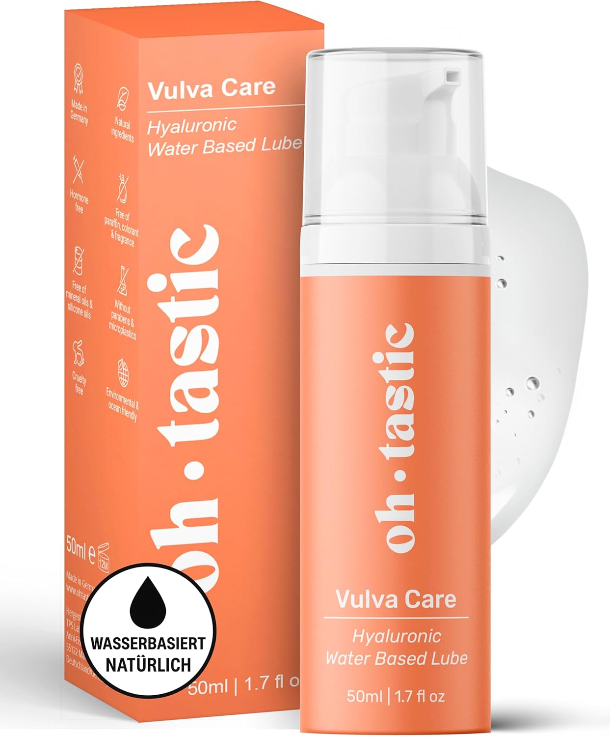 Penisvergrößerung & Pflege – Natural Sensitive Lubricant with Hyaluronic for Women - Intimate Water-based Gel in Dryness, pH Friendly Lubricant, Water-Based Lube with Lactic Acid - ohtastic - (50 ml)