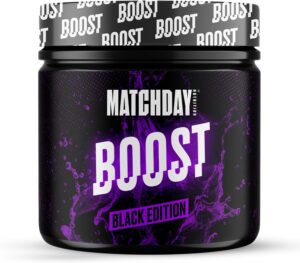 Ausdauer & Energie – Matchday Boost Energy I 400 g Pre-Workout Booster: 200 mg Caffeine, Beta-Alanine, Creatine - Top Concentration and Performance I Isomaltulose for Stable Blood Sugar Levels (Black Edition)