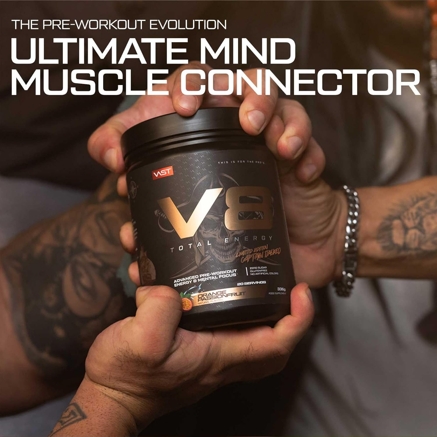 Ausdauer & Energie – V8 Total Energy - Pre Workout Booster - Training Booster - CarnoSyn®, BetaPower®, Natural Caffeine - Vegan - Sugar Free - 20 Servings - Made in Germany (Orange Passionfruit) – Bild 5