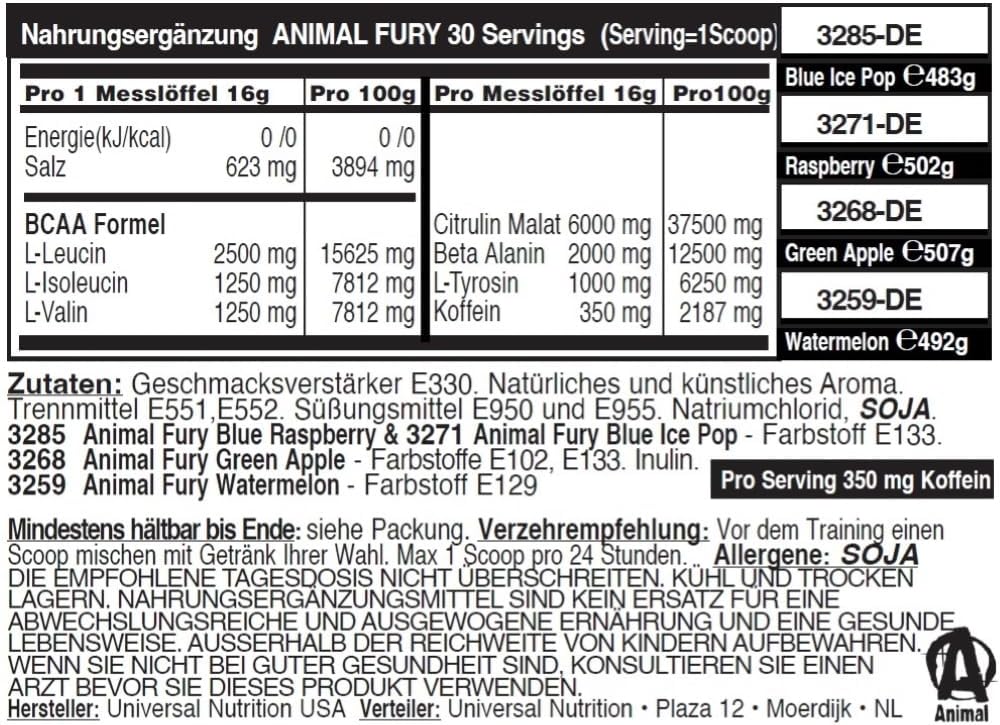 Ausdauer & Energie – Universal Nutrition Animal Fury Supplement, Serves-20, Green Apple – Bild 7