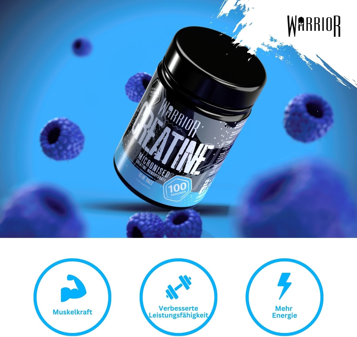 Ausdauer & Energie – Warrior Creatine Monohydrate Powder 500g (Blue Raspberry) - Micronised - Proven to Improve Physical Performance and Regeneration (as Tablets, No Gummies) - 5g Per Serving – Bild 7