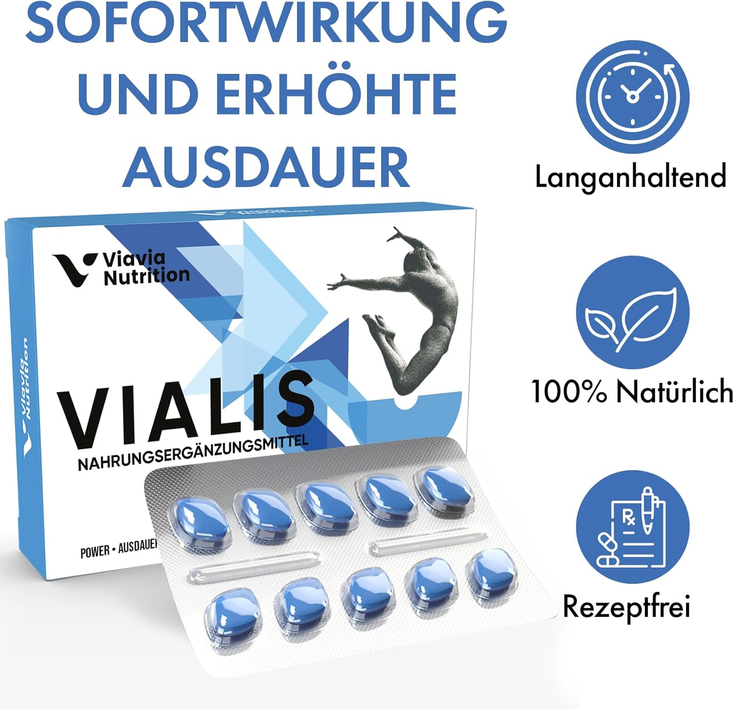 Potenzmittel & Standfestigkeit – Vialis x 10 Blue High Dose Capsules - Natural Preparation for Active Men - Extra Strong with Ginseng, Maca, Tribulus Terrestrus and Arginine – Bild 2