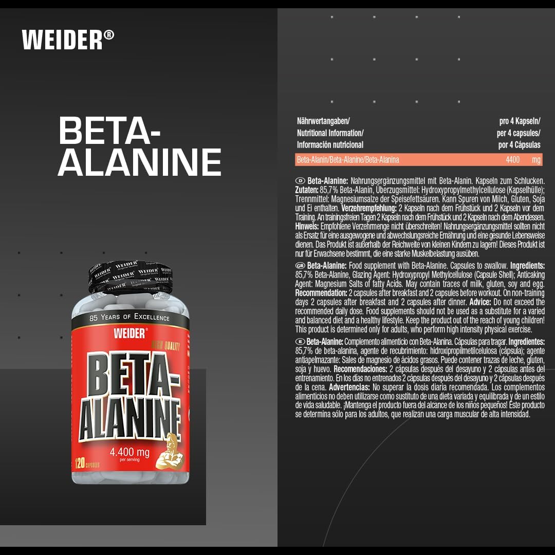 Ausdauer & Energie – Weider Nutrition Beta Alanine - Pack of 120 Capsules – Bild 4
