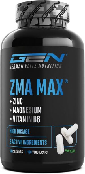 Ausdauer & Energie – ZMA Max - 180 Capsules - High Dose - Zinc + Magnesium + Vitamin B6 - High-quality Complex with Premium Quality, Laboratory Tested - German Elite Nutrition