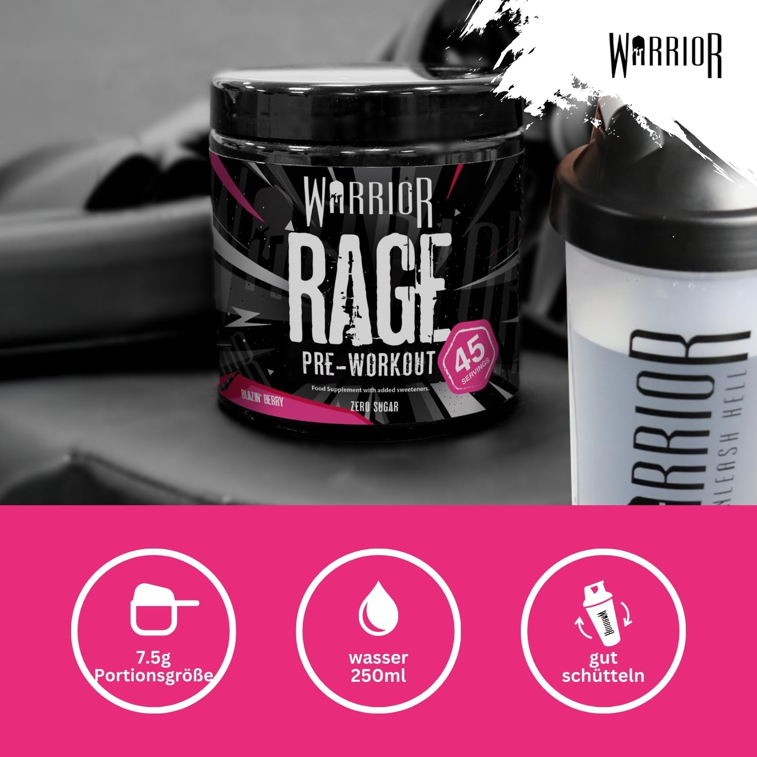 Ausdauer & Energie – Warrior RAGE Pre Workout Powder, Blazin' Berry, 392g (45 Servings) – Bild 7