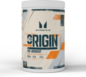 Ausdauer & Energie – Myprotein Origin Pre-Workout Powder | 300mg Caffeine, L-Citrulline & Beta-Alanine | Powerful Pre-Workout Formula | Orange Mango Lemonade, 600g Resealable Tub