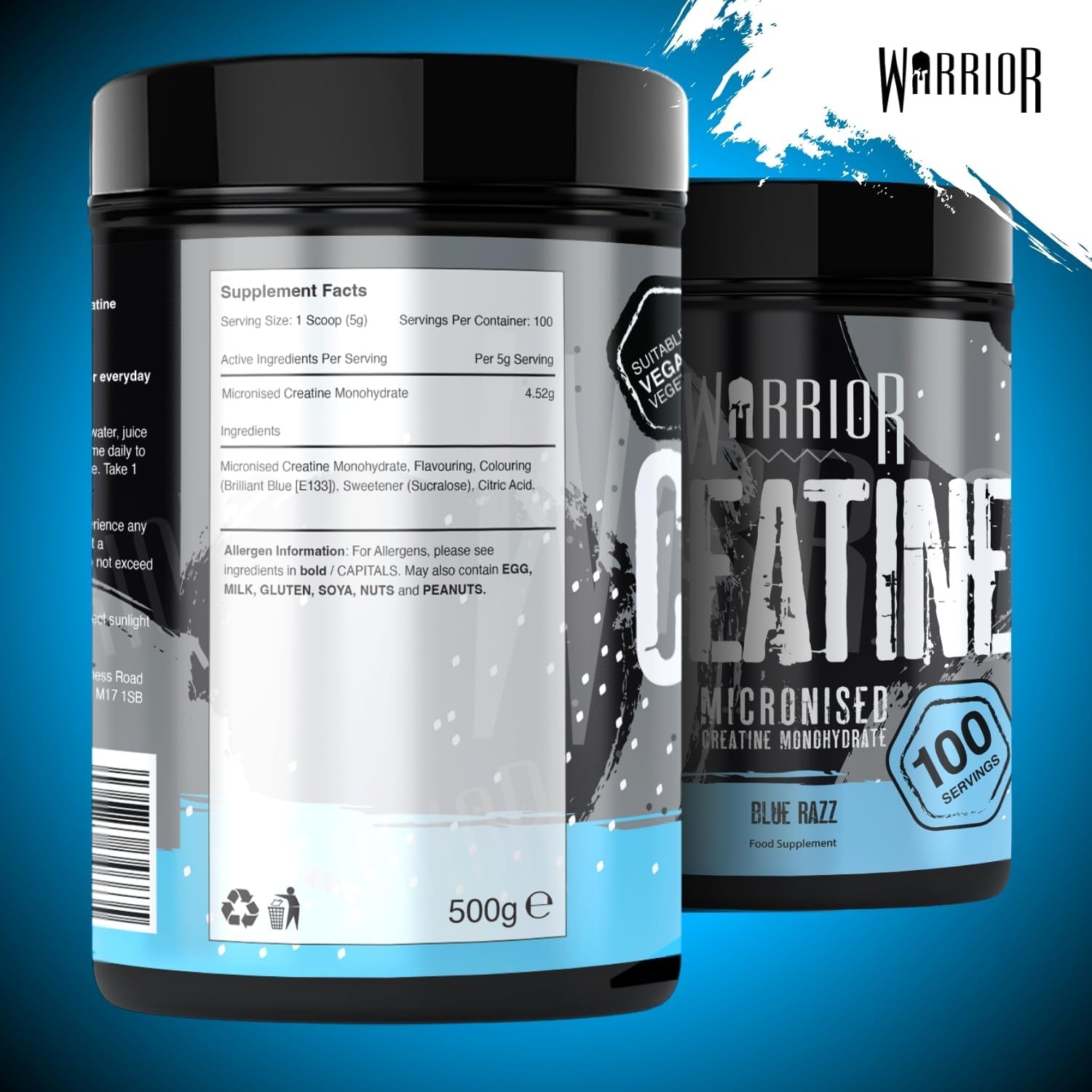 Ausdauer & Energie – Warrior Creatine Monohydrate Powder 500g (Blue Raspberry) - Micronised - Proven to Improve Physical Performance and Regeneration (as Tablets, No Gummies) - 5g Per Serving – Bild 3