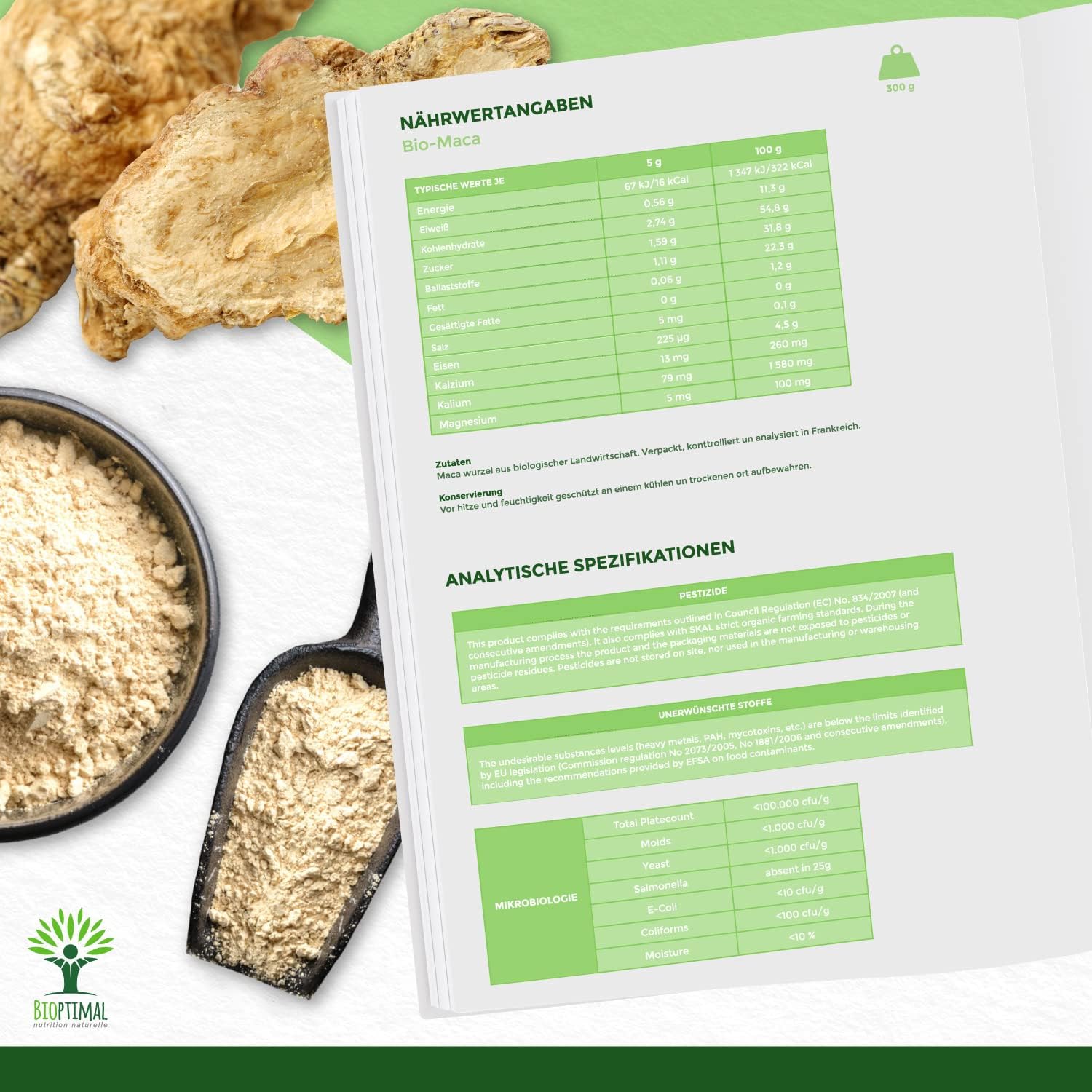 Potenzmittel & Standfestigkeit – Organic Maca Powder - Superfood - Yellow Maca Root from Peru - Energy for Sexuality, Fertility and Aphrodisiac - 100% Pure, Natural and Raw - Packed in EU - Organic Certified - 300 g – Bild 7