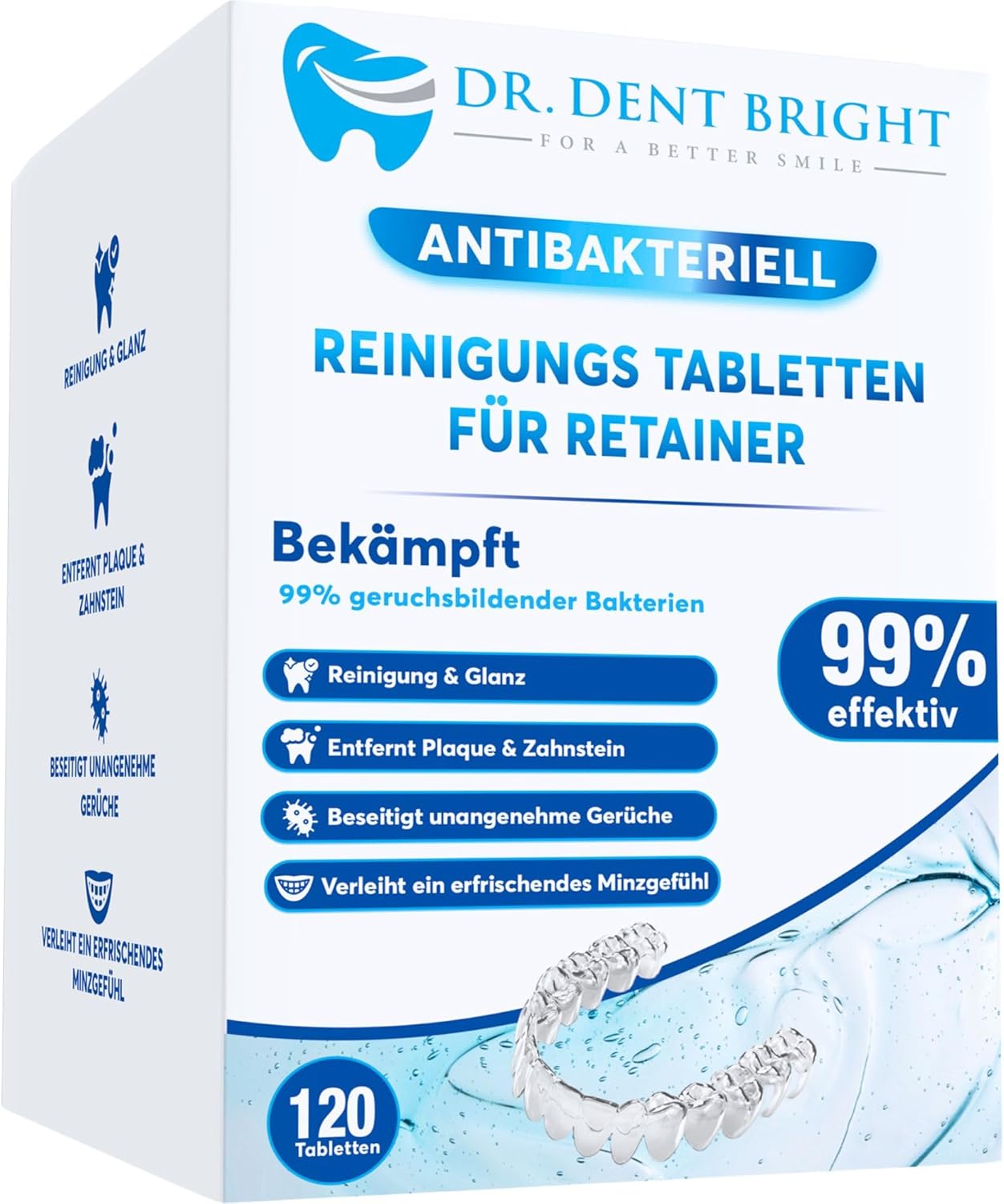 Potenzmittel & Standfestigkeit – Retainer Cleaning Tablets - Pack of 120 for Clean and Fresh Retainers, Dental Splints, Dentures, Dentures - Effective Tab Shape Cleaner for Braces, Bite Splints, Prostheses and Mouth Guard