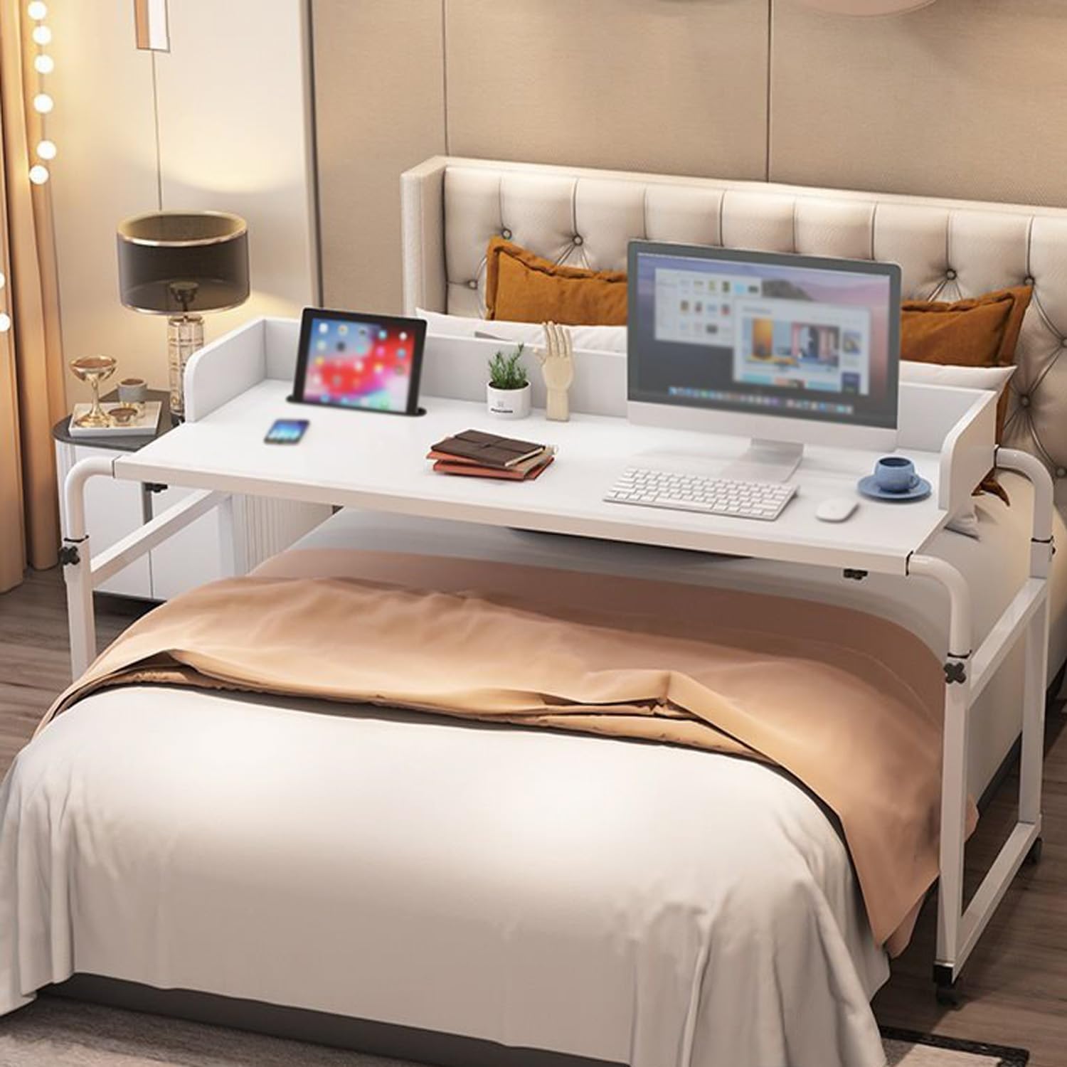 Potenzmittel & Standfestigkeit – Überbetttische mit Rädern, Überbett, Höhenverstellung, Größe des Rollstuhls oder Tabletts, seitlich am Wohnzimmer für das Altenkrankenhaus (Farbe: Weiß+)