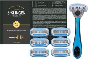 Penisvergrößerung & Pflege – by Amazon Body & Intimate Men's Body Razor, 5-Blade Razor + 6 Replacement Blades