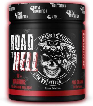Ausdauer & Energie – Road to Hell Ultra Hardcore Booster Pre Workout Powder ATP + L-Arginine + Citrulline + Beta Alanine + Caffeine 400 g in Collaboration with Sports Studio Popeye Cola Lime Flavour Vegan
