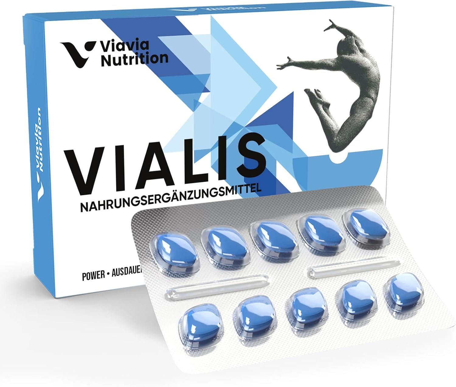 Potenzmittel & Standfestigkeit – Vialis x 10 Blue High Dose Capsules - Natural Preparation for Active Men - Extra Strong with Ginseng, Maca, Tribulus Terrestrus and Arginine