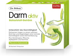 Ausdauer & Energie – Dr. Böhm Intestinal Active: To Support Constipation and Hard Stools, Vegetable Fibre for Adults & Children, with Psyllium Seeds & Cumin, 20 Sachets