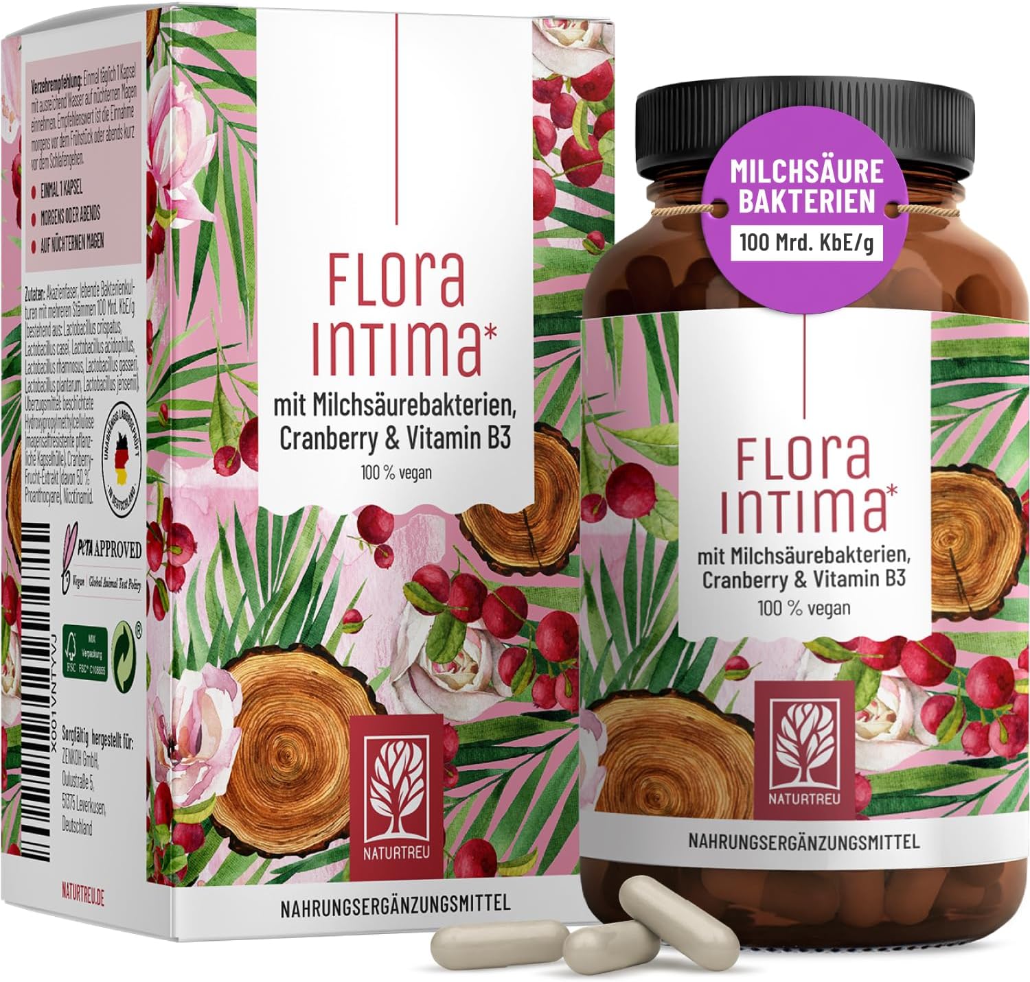 Penisvergrößerung & Pflege – Culture Complex for Women Intimate Flora * with 100 Billion CbE/g - with Lactic Acid Bacteria, Cranberry & B - 7 Lactobacillus Strains Floraintima by NATURTREU®