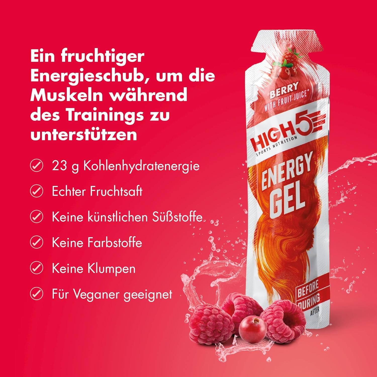 Ausdauer & Energie – HIGH5 Energy Gels - Fast Energy Supply with Sports Gel for Peak Performance - With Natural Fruit Juice, Caffeine-Free - Energy Gel for Running, Marathon, Cycling, Endurance (Berry, 6 x 40 g) – Bild 2