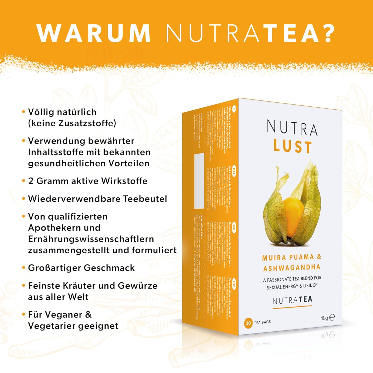Potenzmittel & Standfestigkeit – Nutra Tea NUTRALUST Libido Tea to Increase Pleasure, Contributes to Hormonal Balance, Maintain Sexual Function for Women & Men, 20 Reusable Tea Bags – Bild 3