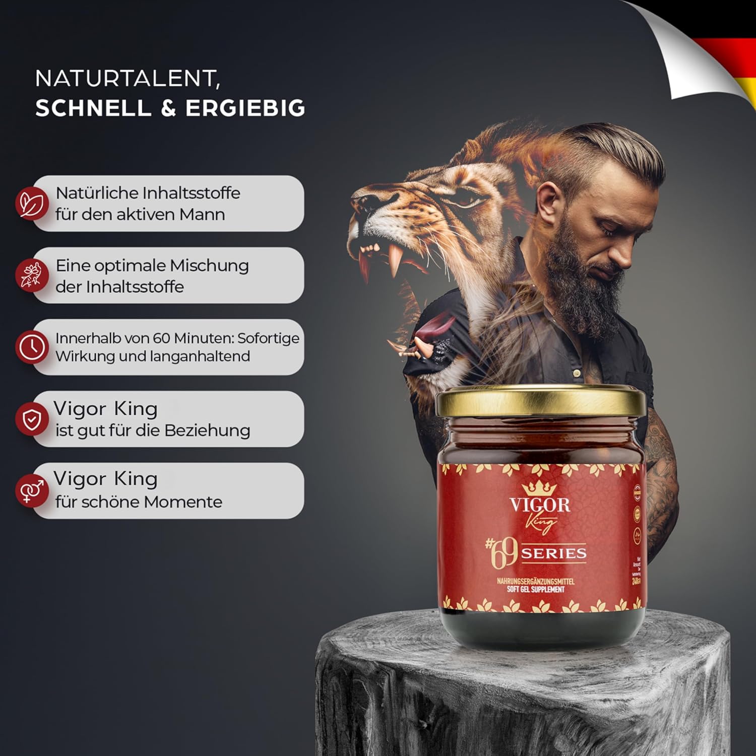 Ausdauer & Energie – VIGOR King 69 Premium Formula 240 g Instant Effect, Extra Strong for Active Men, Maca, Ginseng & Tribulus Terrestris Gel (2) – Bild 2