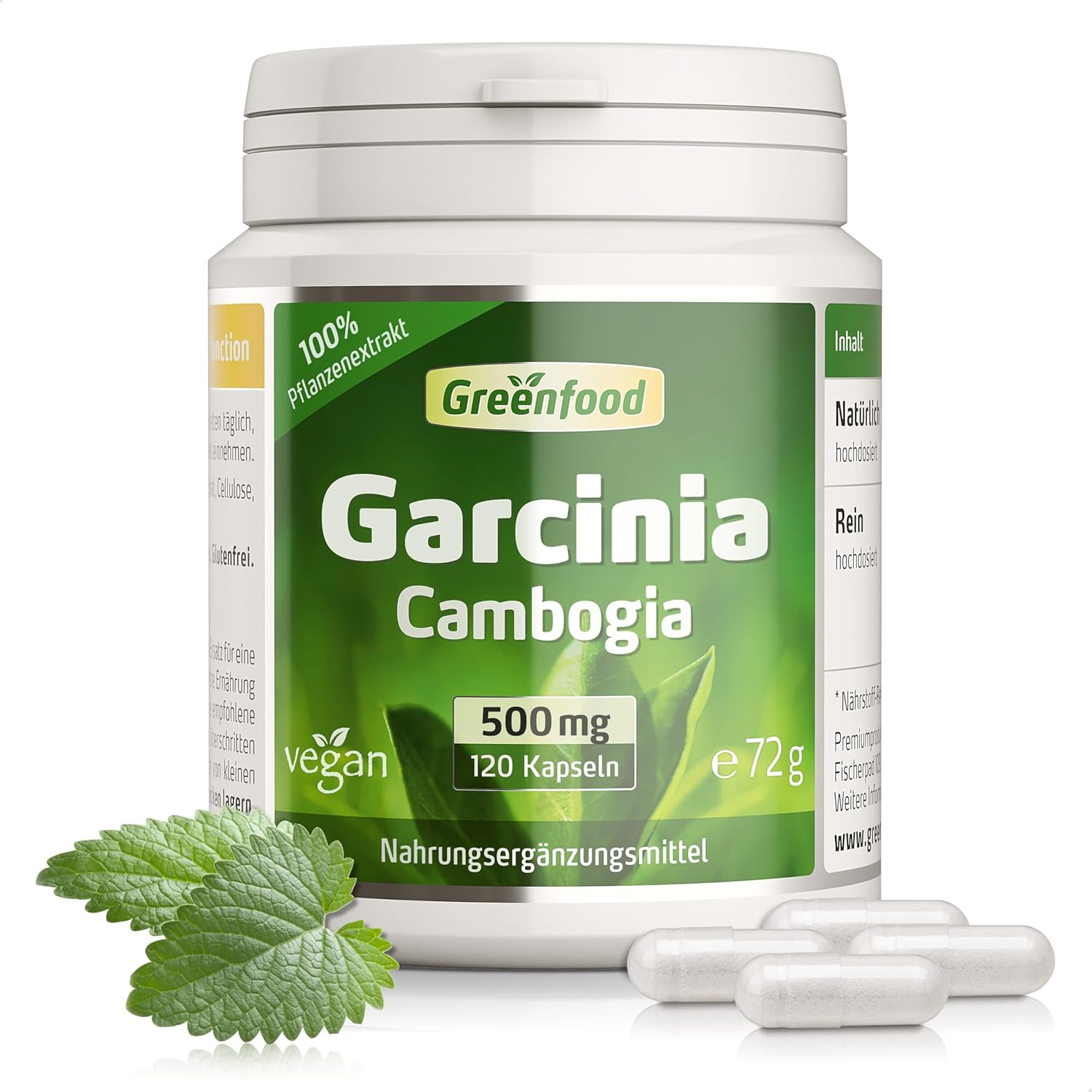 Potenzmittel & Standfestigkeit – Garcinia Cambogia, High Dosage, 500 mg – 120 Capsules, Vegan. High Quality Extract – with at least 60% HCA. No Artificial Additives – Laboratory Tested Greenfood.