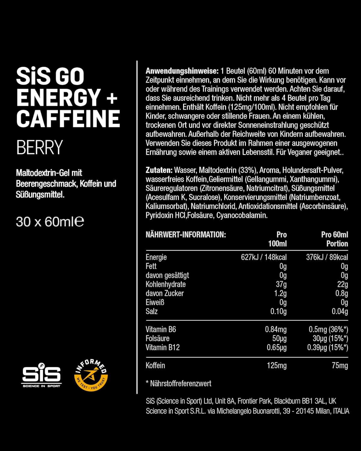 Ausdauer & Energie – Science in Sport Go Isotonic Energy Gel with Caffeine, Berry, 60 ml, Pack of 30 – Bild 5