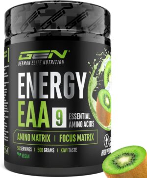 Ausdauer & Energie – EAA Energy Mix - 500 g - Amino Matrix + Focus Matrix - Sugar-Free Alternative to Energy Drinks - With Caffeine, Taurine, Guarana, N-Acetyl-L-Tyrosine - Pre Workout Booster - Vegan (Kiwi)