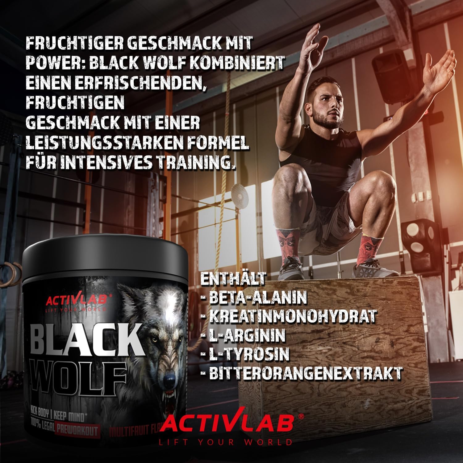 Ausdauer & Energie – Activlab Black Wolf Pre Workout 300g - High Dose Booster with Creatine, Beta-Alanine, L-Arginine & Caffeine - Energy, Muscle Pump & Endurance - Multifruit – Bild 5