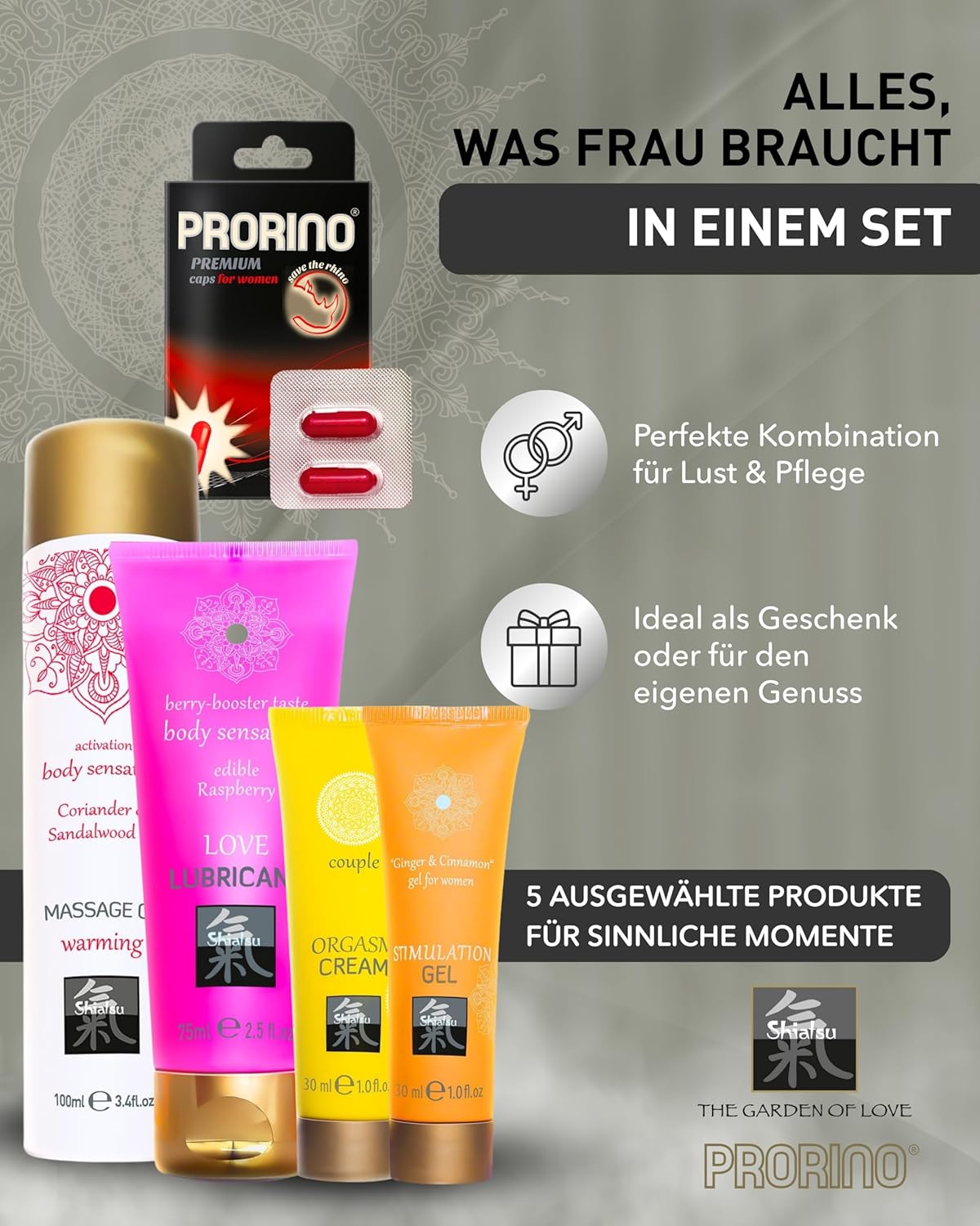 Penisvergrößerung & Pflege – HOT Junggesellinnenbox I Mit Stimulation Gel, Couples Cream, Gleitmittel, Massageöl & Libido-Kapseln I Hochwertige Inhaltsstoffe, verführerische Düfte & Aromen I Ideal als Geschenk – Bild 2