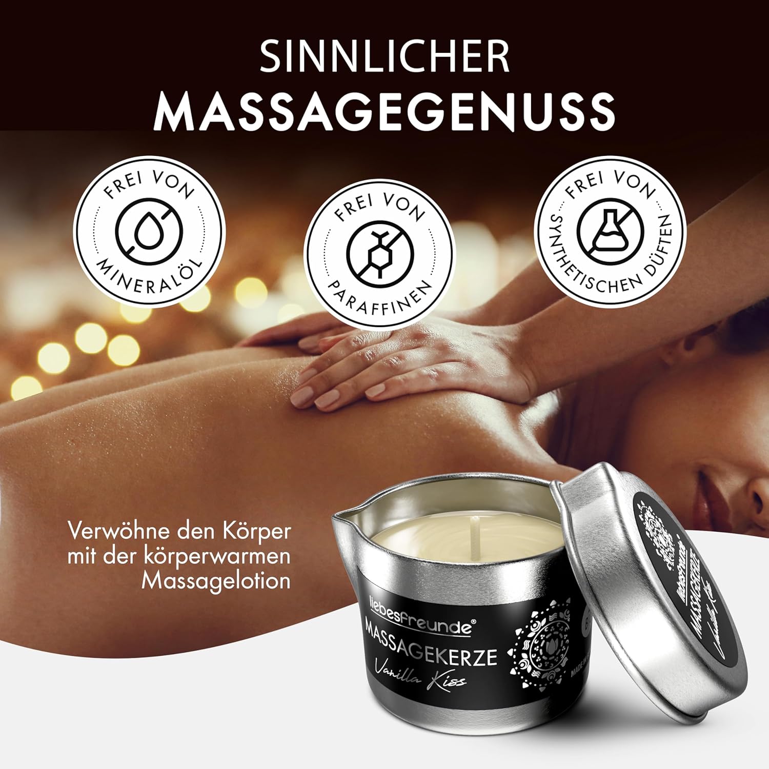 Penisvergrößerung & Pflege – Liebesfreunde® Organic Massage Candle Vanilla Kiss for Sensual Massages with Coconut Oil and Aloe Vera, Erotic Massage Candle for Couples, Sex Candle, 50 ml – Bild 3