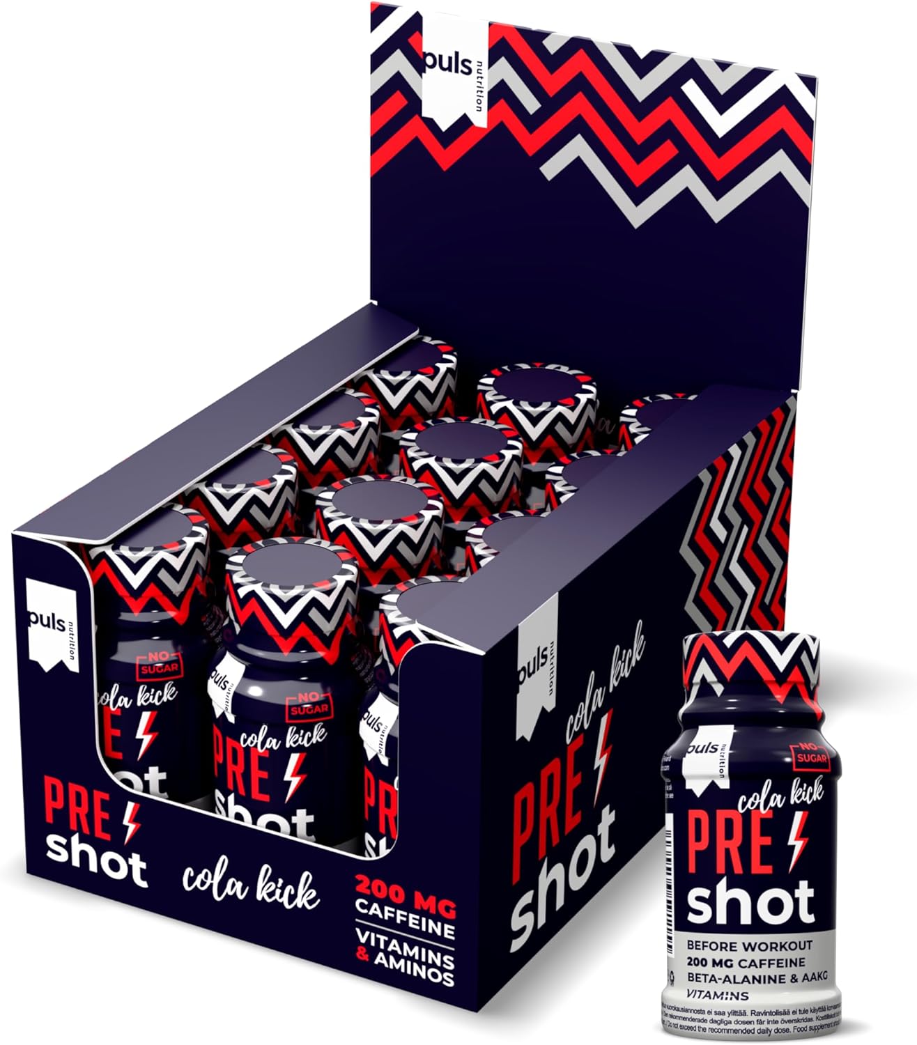 Ausdauer & Energie – Puls Pre Workout Shot Cola Kick 12 x 60 ml - Booster with 200 mg Caffeine, Beta-Alanine, Arginine AKG & B Vitamins